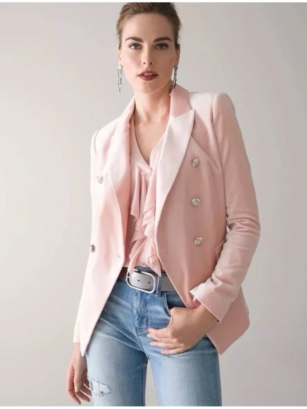 White House Black Market Women’s Sz 6 Pink Double Breasted Blazer Jacket